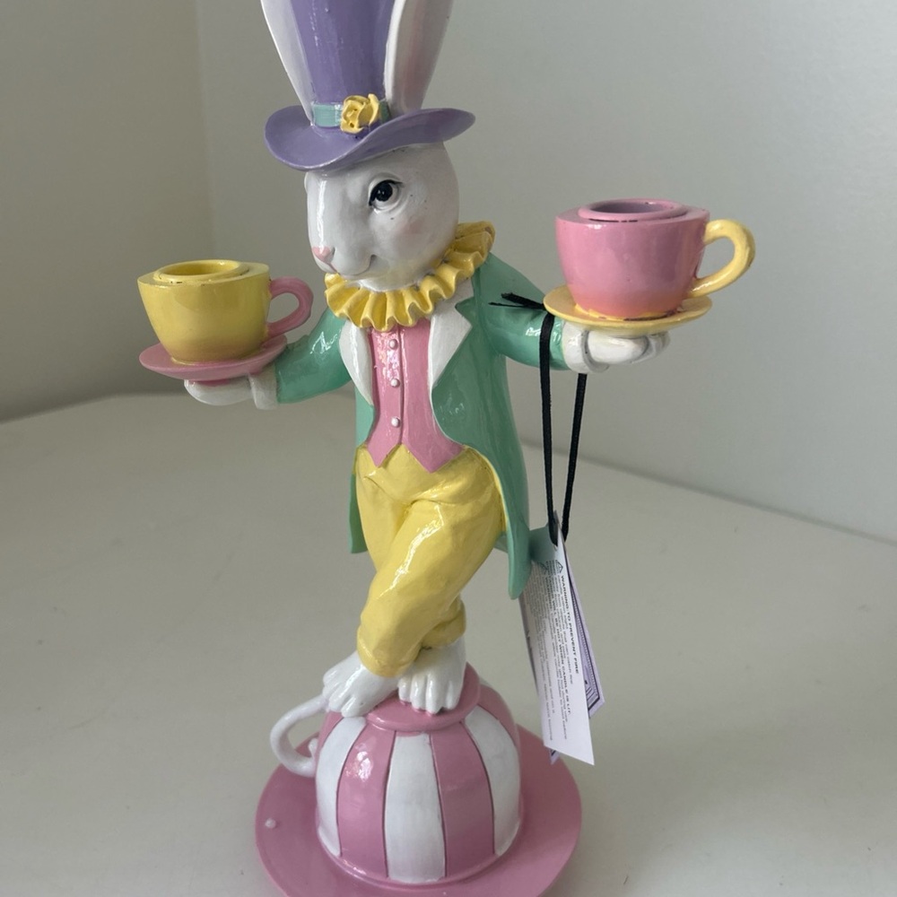 Easter Bunny Teacup Figurine Whimsical Candle Holder Decor - Picture 15 of 16
